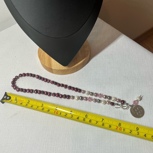 Unique handmade Pearl Necklace with stamped Love You Pendant - Picture 3 of 5